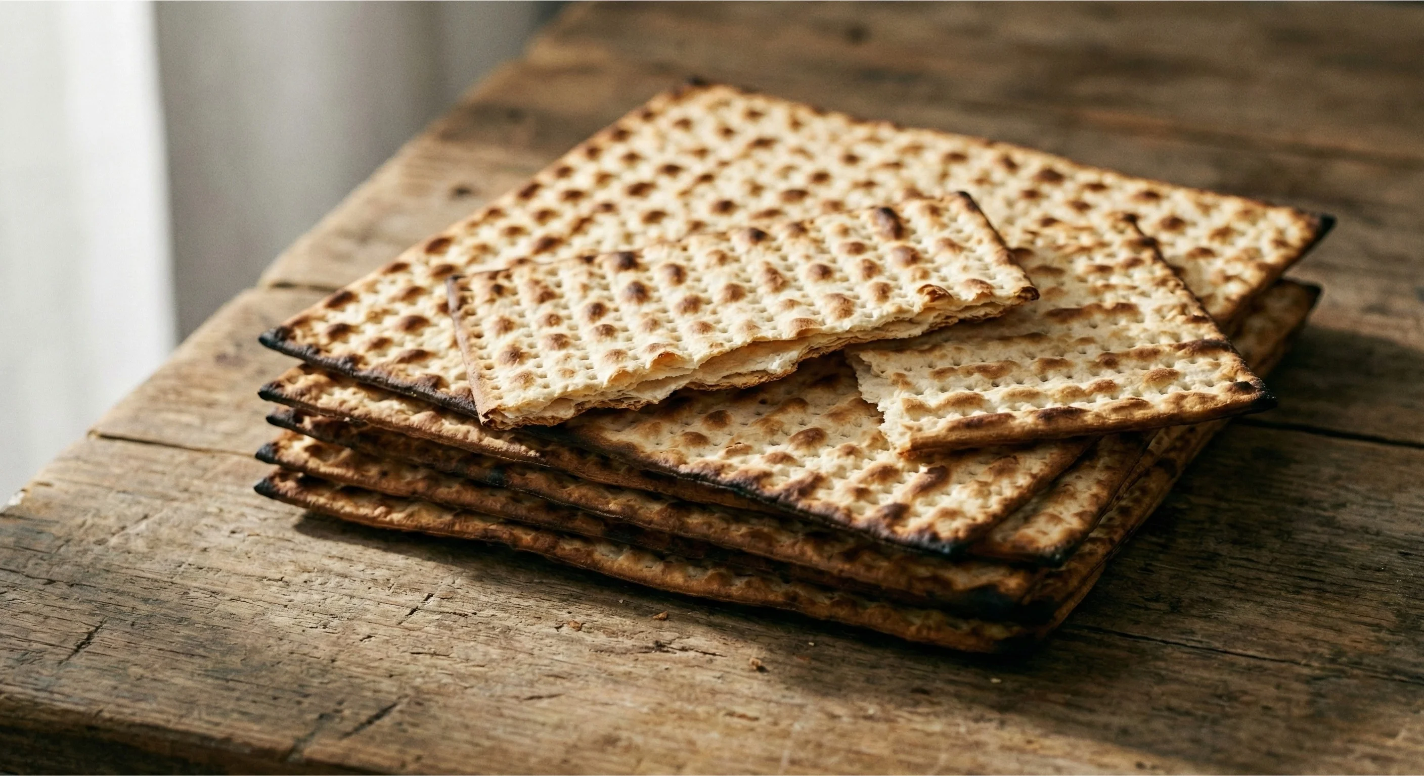 מצות לפסח על משטח עץ כפרי